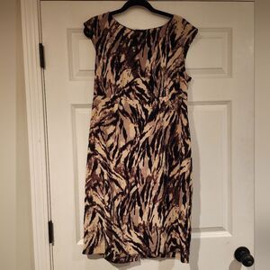 Connected Apparel Brown Patterned Knee Length Dress Size 14